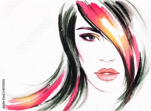 Naklejka - mata magnetyczna na lodówkę woman portrait .abstract watercolor