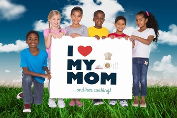 Poster - Composite image of elementary pupils showing card