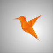 Origami hummingbird, orange bird from polygonal shapes