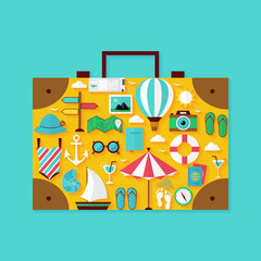 Canvas Print - Flat Vacation Summer Holiday Objects Set