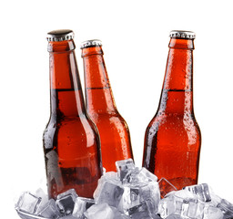 Wall Mural - Glass bottles of beer isolated on white