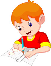 Little Boy Drawing On A Piece Of Paper