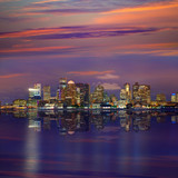 Fototapeta Miasto - Boston skyline at sunset and river in Massachusetts
