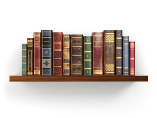 Poster - Vintage old books on shelf isolated on white.