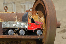 Vintage Tin Toy Truck Foung In A Train Graveyard