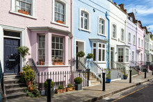 London Street Of Terraced Houses Without Parked Cars.