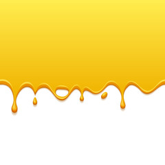 Wall Mural - Yellow drips on white back. Paint or honey drops.