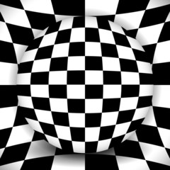 Poster - checkered composition - sphere over distorted background