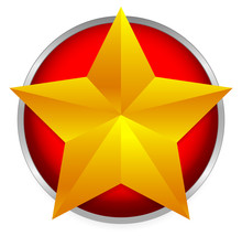 Golden Star Emblem - Beveled Gold Star On Bright Red Circle.
