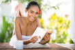 beautiful smiling woman relaxing and book