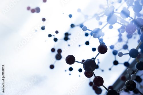 Fotografía Molecular, DNA and atom model in science research lab
