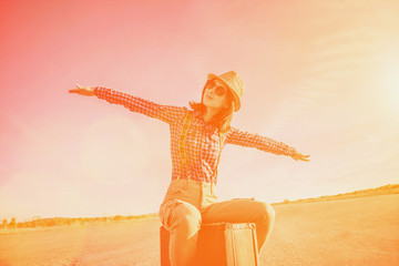 Poster - Happy traveler woman outdoor