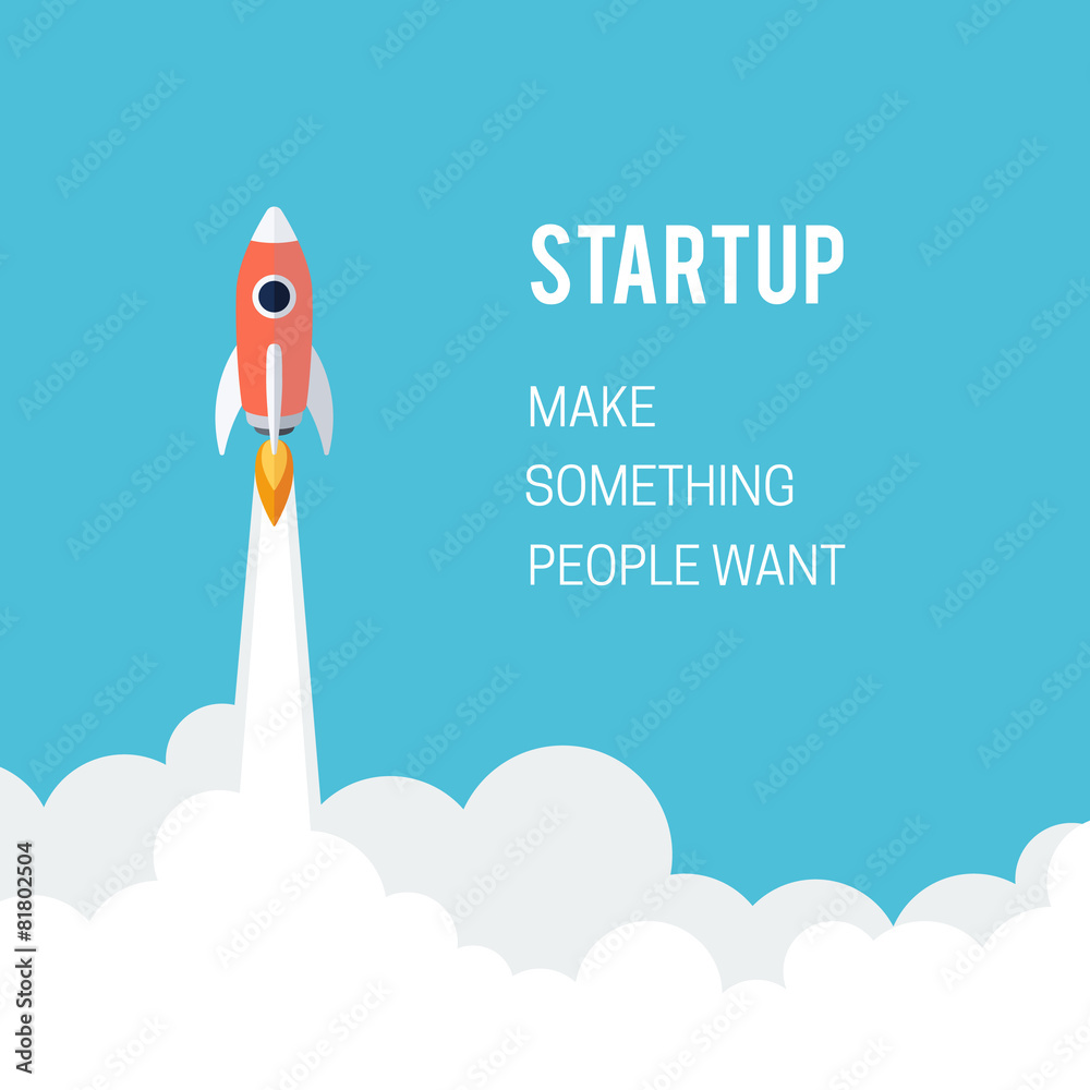 Flat designt business startup launch concept. - obrazy, fototapety, plakaty 