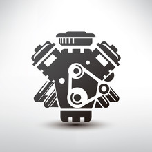 Car Engine Symbol, Stylized Vector Silhouette Of Automobile Moto
