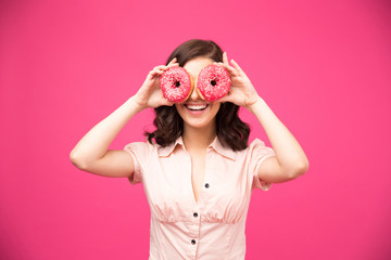 Poster - Woman covering her eyes with donut