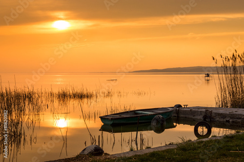 The boat docked on the lake Balaton Fototapeta