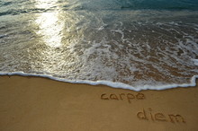 Sand Writing 'carpe Diem'