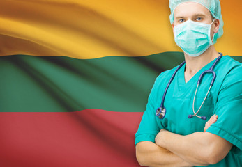 Wall Mural - Surgeon with national flag on background series - Lithuania