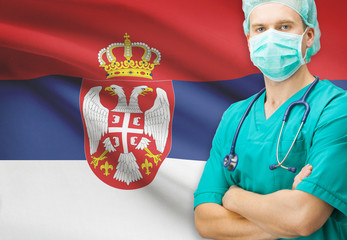 Wall Mural - Surgeon with national flag on background series - Serbia