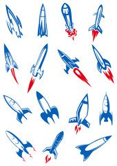 Poster - Cartoon blue space rockets and missiles