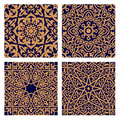 Poster - Arabic geometric seamless patterns with foliage elements
