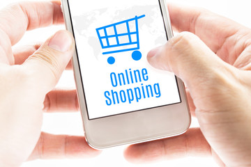 Poster - Close up Two hand holding smartphone with Online shopping word a