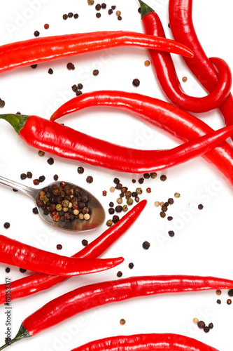 Naklejka na kafelki Red chili and dried pepper seeds