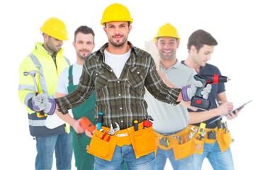 Poster - Composite image of handyman wearing tool belt