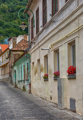 Sticker - Old street in the city of Brasov, Romania.