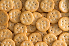 Salted Baked Round Crackers For Backgrounds