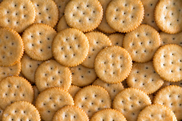 Salted Baked Round Crackers for Backgrounds