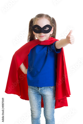 Child shows thumb up pretending to be a superhero Poster