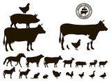 vector farm animals silhouettes isolated on white