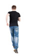 © ghoststone - Back view of running man. Walking guy in motion.