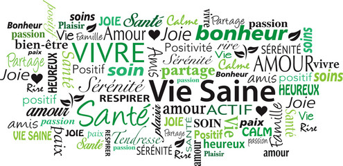 french healthy lifestyle word cloud collage vector illustration