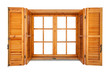 Wooden window with shutters isolated on white exterior side