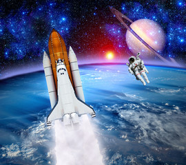Wall Mural - space shuttle astronaut planet