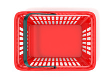 Red Shopping Basket, Top View. 3D Rendered Illustration