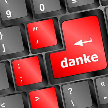 a thank you (danke) message on enter key of keyboard vector