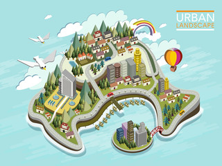 Wall Mural - flat 3d isometric infographic for lovely urban landscape
