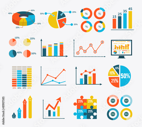 Fotografía Infographic Set Graph and Charts, Diagrams
