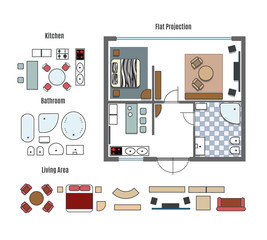 Wall Mural - Vector projection and furniture icons