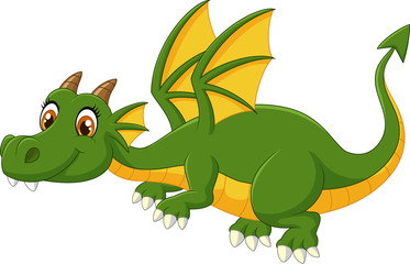 Fototapete - Cartoon green dragon flying