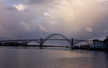 Yaquina Bridge At Sunset In Newport, Oregont.