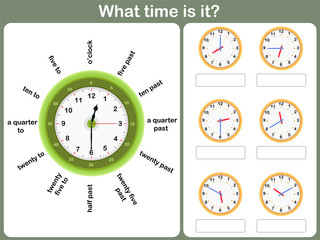 Wall Mural - Telling time worksheet. write the time shown on the clock