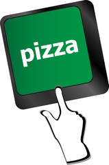 Poster - Computer keyboard with blue pizza word on enter key, vector