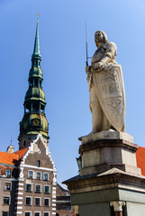 Roland's statue and St. Peter's church, Riga, Latvia