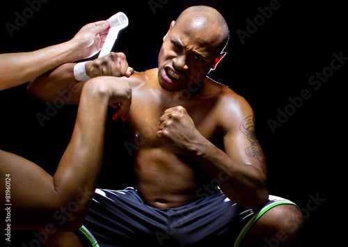 Fighter or Boxer with trainer applying athletic tape Lerretsbilde