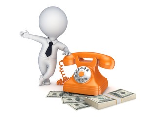 Canvas Print - Vintage telephone and stack of money.