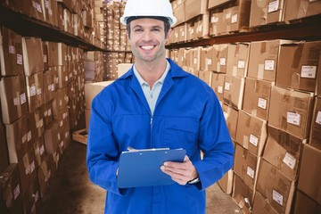 Poster - Composite image of confident supervisor writing notes